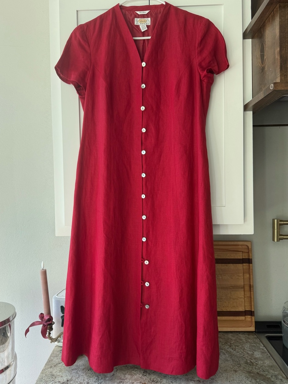 Talbots Petites| Red Linen Button Front Midi Dress| Short Sleeve| Size 10P